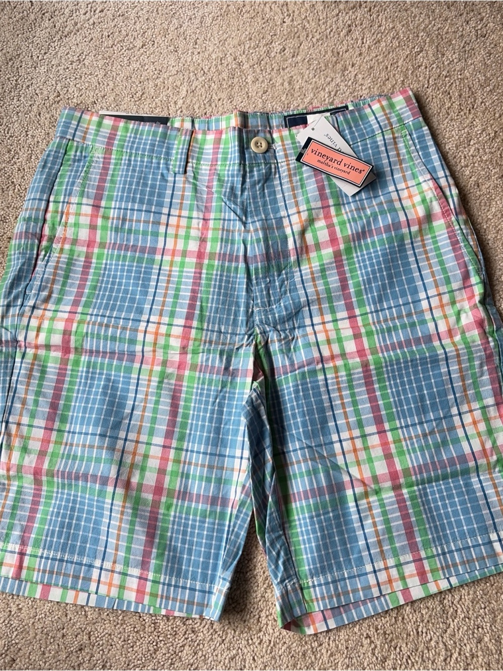 Vineyard Vines Blue Green Pink Plaid Flat-Front Shorts